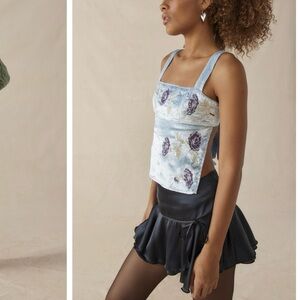 light blue velvet backless top with embroidery